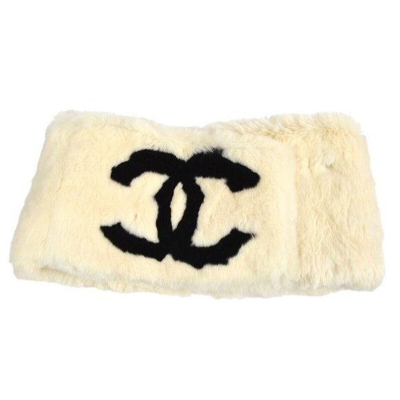 Chanel Fur Shawl Muffler Stole White Black Authentic - Picture 1 of 8